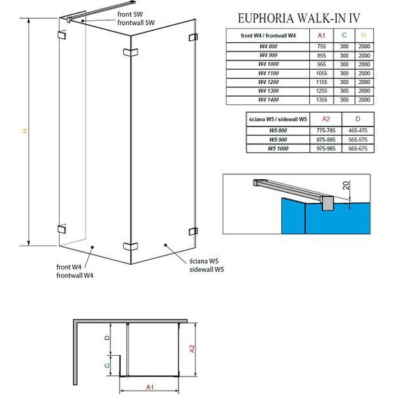Душевое ограждение Radaway Euphoria Walk-in IV 140х100 см, хром/прозрачное - фото 8