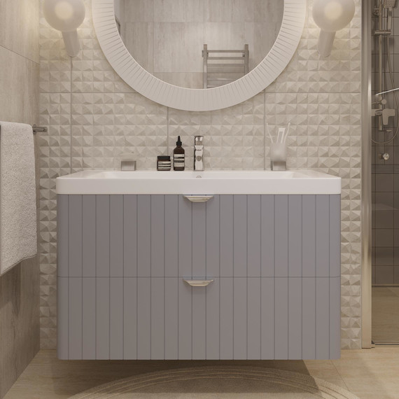 Тумба подвесная с раковиной Stworki Ларвик 105 см TR-622518, серый - фото 