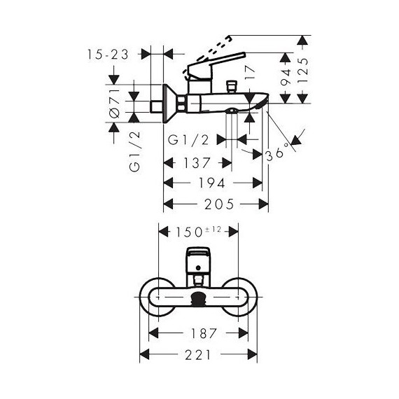 Набор смесителей 3 в 1 для ванны с коротким изливом Hansgrohe Logis Loop 1022018 - фото 9