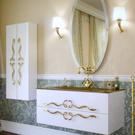 Пенал подвесной Aqwella Clarberg Due amanti 50 см Due.05.05/W/GL, белый/золото - фото 3