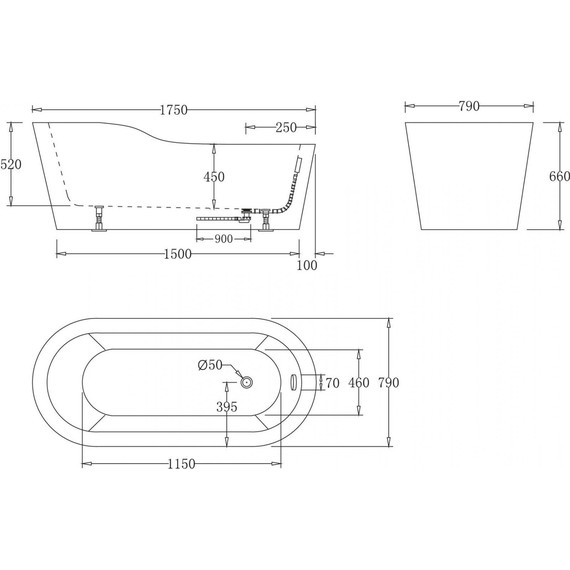 Ванна отдельностоящая BelBagno 175x80 BB65-1750 - фото 2