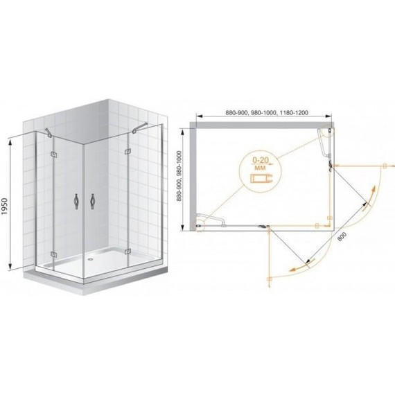 Душевое ограждение Cezares 120х90 см BERGAMO-W-AH-2-120/90-C-Cr-L, хром/прозрачное - фото 2