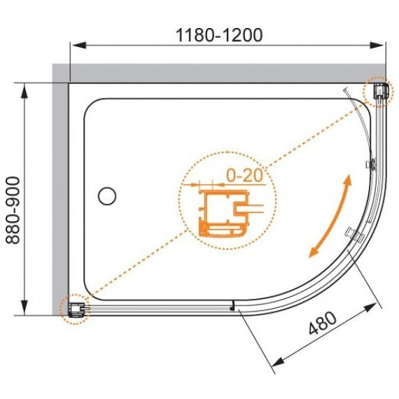Душевое ограждение Cezares 120х90 см ANIMA-W-RH-1-120/90-C-Cr, хром/прозрачное - фото 5
