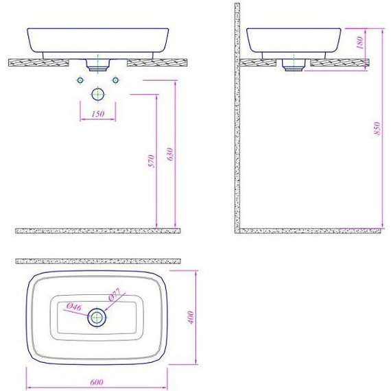 Раковина врезная на столешницу Kale DOVE 60 см - фото 2