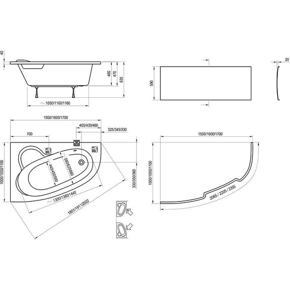 Ванна акриловая Ravak Asymmetric 150х100 см C451000000 R - фото 6