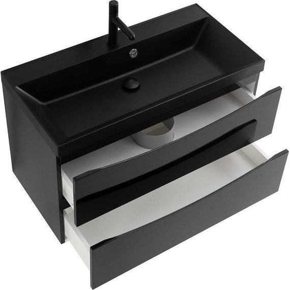 Тумба подвесная с раковиной BelBagno MARINO-900-2C-SO-NL-P 90 см, Nero Lucido (раковина BB900/450-LV-ART-AST-NERO) - фото 
