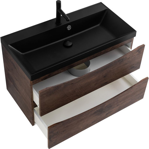 Тумба подвесная с раковиной BelBagno MARINO-900-2C-SO-RW-P 90 см, Rovere Moro (раковина BB900/450-LV-ART-AST-NERO) - фото 2