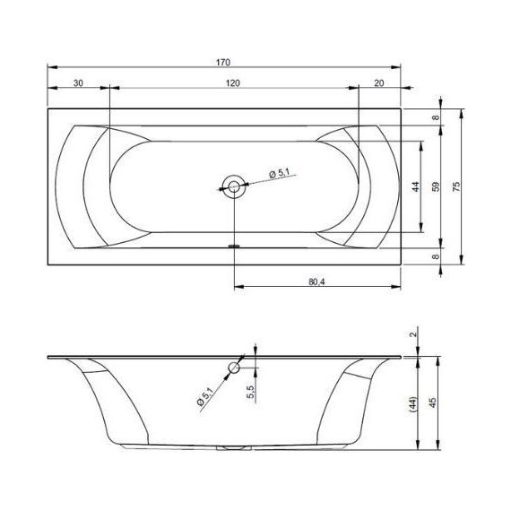 Ванна акриловая Riho LINARES 170x75 см BT4400500000000, Размер - мм: 1700х750 - фото 9