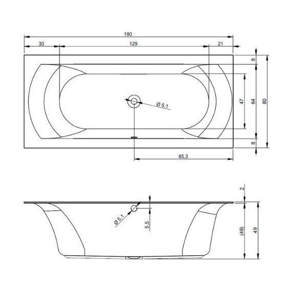 Ванна акриловая Riho LINARES 180x80 см B142001005, Размер - мм: 1800х800 - фото 9