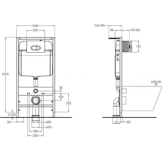 Инсталляция с подвесным унитазом комплект: BelBagno BB026/BB050CR.MAT с подвесным безободковым унитазом Niagara Vista NG-9301 сиденье микролифт, крепление, кнопка смыва хром матовый - фото 22