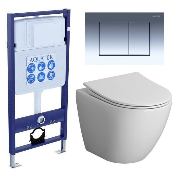 Инсталляция с подвесным унитазом комплект: Aquatek Standart 50 INS-0000012 с подвесным безободковым унитазом Niagara Vista NG-9301 сиденье микролифт, кнопка смыва хром - фото 