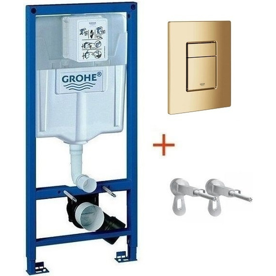 Инсталляция с подвесным унитазом комплект: Grohe Rapid SL 38772001+38732GL0 с подвесным безободковым унитазом Ideal Standard Tesi AquaBlade T007901 сиденье микролифт, крепление, кнопка смыва золото глянцевое, Цвет производителя: золото глянцевое - фото 2