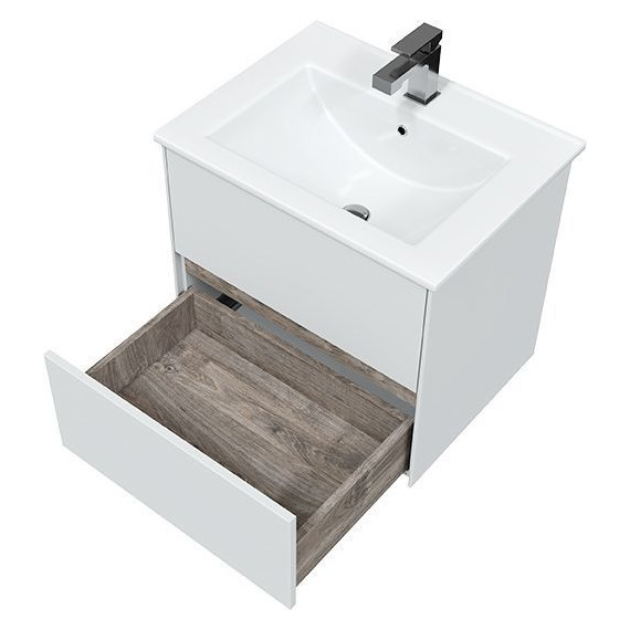 Тумба подвесная с раковиной Mirsant Ultra 60 см (раковина Next 60), белый матовый - фото 3