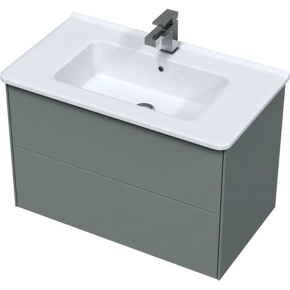 Тумба подвесная с раковиной Mirsant Ultra 80 см (раковина More 80), серый матовый - фото 