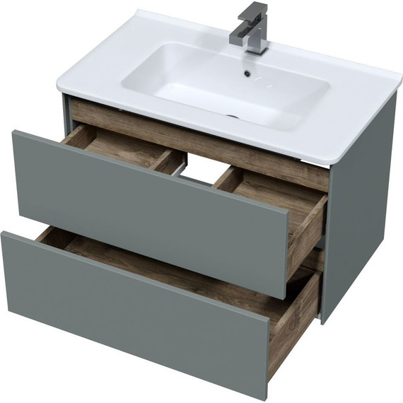 Тумба подвесная с раковиной Mirsant Ultra 80 см (раковина Next 80), серый матовый - фото 3