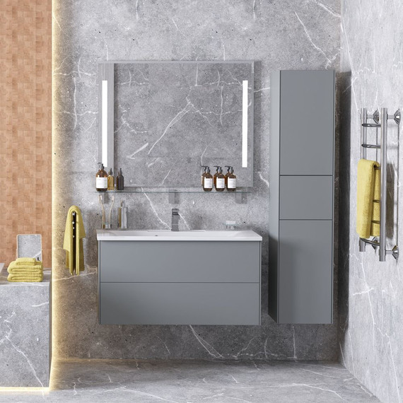 Тумба подвесная с раковиной Mirsant Ultra 100 см (раковина Premier 100), серый матовый - фото 4