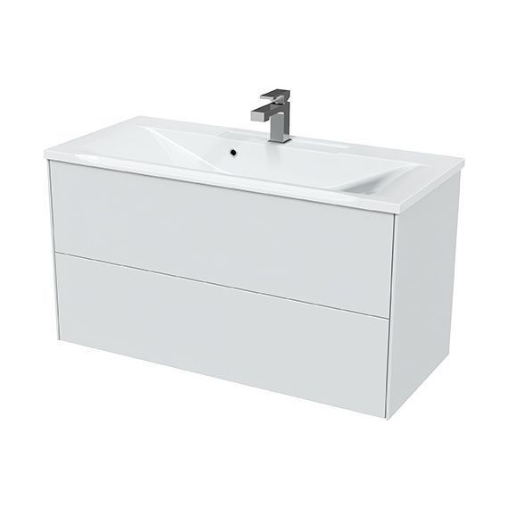 Тумба подвесная с раковиной Mirsant Ultra 100 см (раковина Premier 100), белый глянцевый - фото 