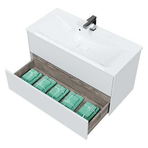 Тумба подвесная с раковиной Mirsant Ultra 100 см (раковина Next 100), белый глянцевый - фото 5