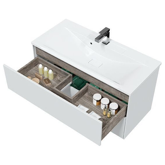 Тумба подвесная с раковиной Mirsant Ultra 100 см (раковина Premier 100), белый глянцевый - фото 6