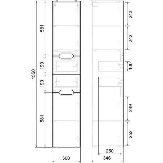Комплект мебели Mirsant Soho Quadro 60/2 см c доводчиком (тумба + зеркало + пенал) - фото 9