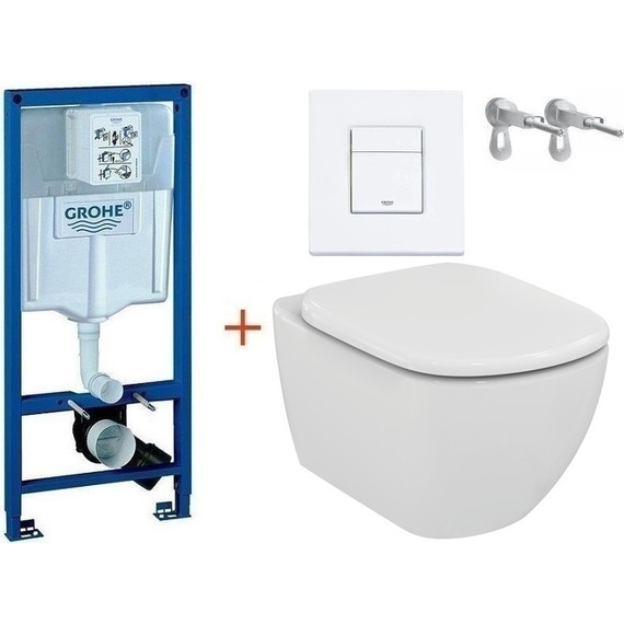 Инсталляция с подвесным унитазом комплект: Grohe Rapid SL 38772001+38732WM0 с подвесным безободковым унитазом Ideal Standard Tesi AquaBlade T007901 сиденье микролифт, крепление, кнопка смыва белый матовый, Цвет производителя: белый матовый - фото 