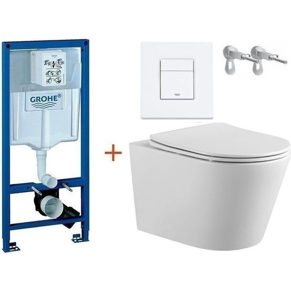 Инсталляция с подвесным унитазом комплект: Grohe Rapid SL 38772001+38732WM0 с подвесным безободковым унитазом Aquatek Вега AQ1905-00 сиденье микролифт, крепление, кнопка смыва белый матовый, Цвет производителя: белый матовый - фото 