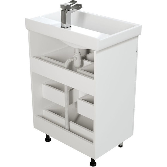 Комплект мебели Mirsant Soho quadro 60 см, белый (тумба + зеркало + пенал) - фото 7