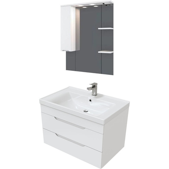 Комплект мебели Mirsant Soho Quadro 80/2 см c доводчиком (тумба + зеркало + пенал) - фото 2