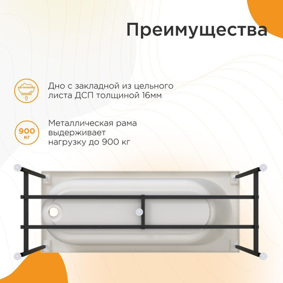 Ванна акриловая Радомир Вальс 170x70x63 см (в комплекте каркас и сифон), Размер - мм: 1700х700 - фото 11