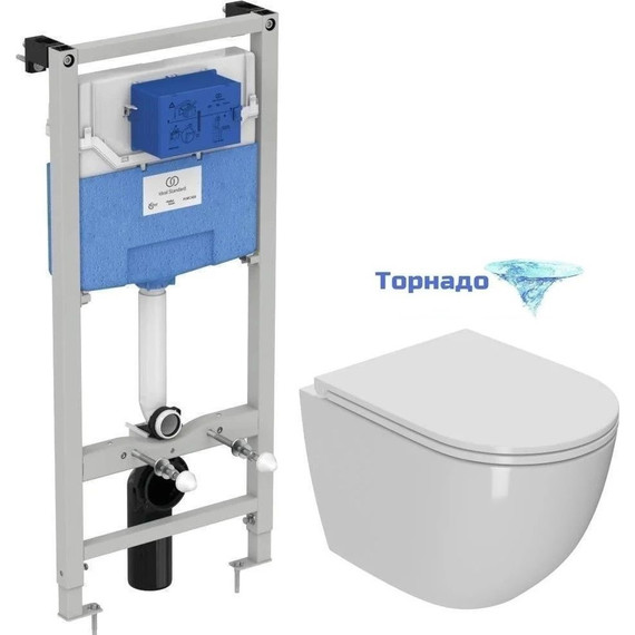 Инсталляция с подвесным унитазом комплект: Ideal Standard Prosys Frame 120 M R020467 с подвесным безободковым унитазом Sintesi Evi SIN-TS-EVI-152 сиденье микролифт, крепление (система смыва Торнадо) - фото 