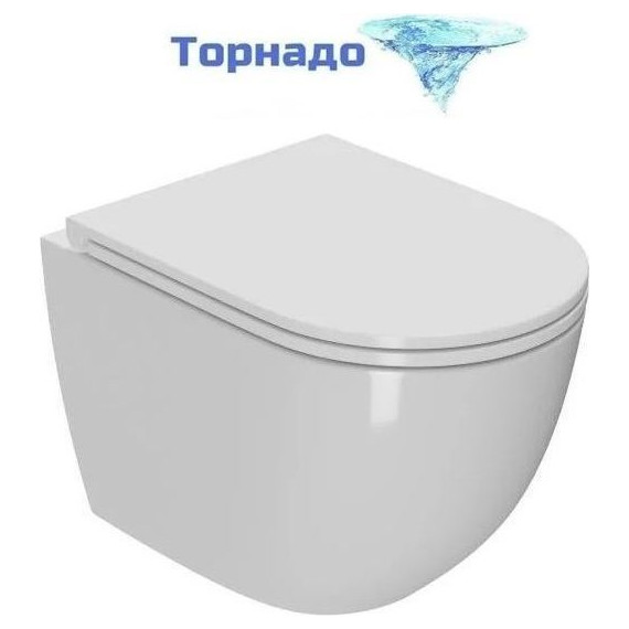 Унитаз подвесной безободковый Sintesi Evi SIN-TS-EVI-152 с крышкой микролифт (система смыва Торнадо) - фото 