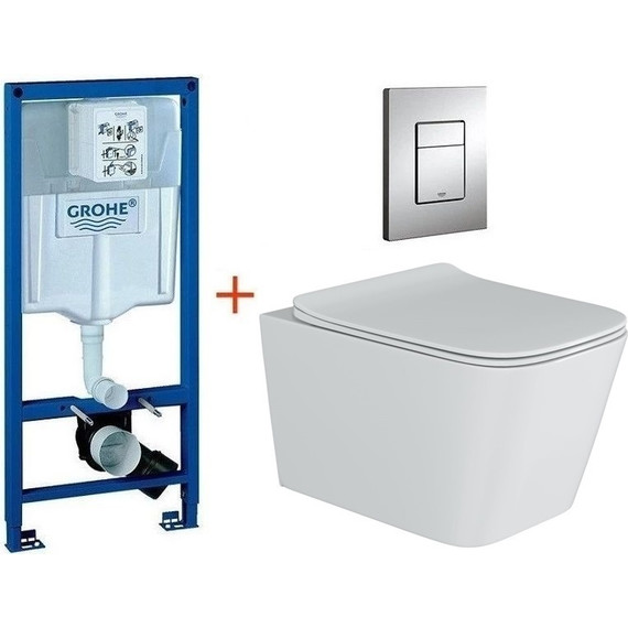 Инсталляция с подвесным унитазом комплект: Grohe Rapid SL 38772001 с подвесным унитазом Sole Cube pro сиденье микролифт, крепление, кнопка смыва хром - фото 