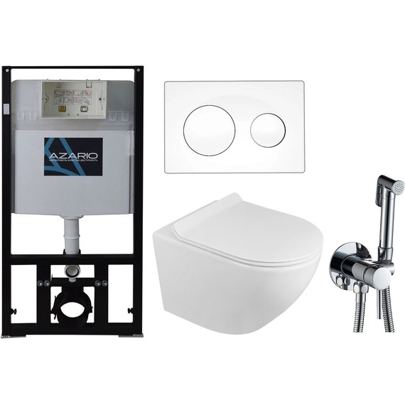 Инсталляция с подвесным унитазом комплект: Azario AZ-8010-1000 с подвесным безободковым унитазом Grado AZ-0046N сиденье микролифт, кнопка смыва белая + набор для гигиенического душа Haiba HB5511 - фото 