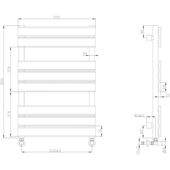 Полотенцесушитель водяной Boheme Venturo П8 500х800 мм 720-B, чёрный - фото 2