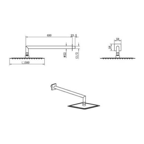 Верхний душ Boheme Qubic 300x300 мм 421-CR, chrome - фото 3