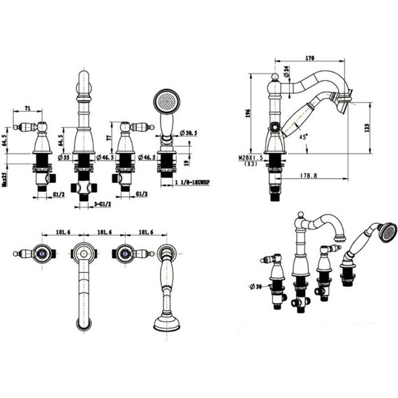 Смеситель для ванны Boheme Royal 391-Royal, бронза - фото 2