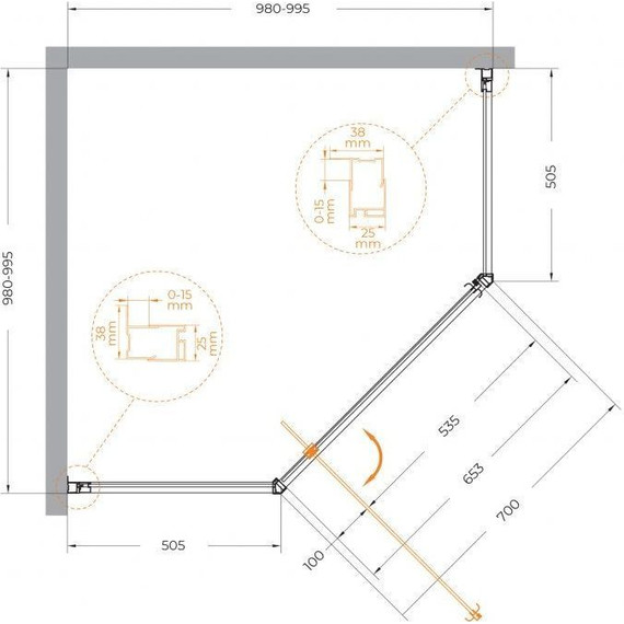 Душевое ограждение Cezares 100х100 см ECO-O-P-1-100-C-Cr, хром/прозрачное - фото 2
