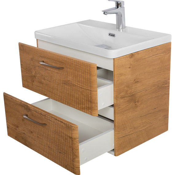 Тумба подвесная с раковиной BelBagno DUE-600-2C-SO-RN-P 60 см (2 ручки сатин) Rovere Nature, Цвет фасада: Rovere Nature - фото 8