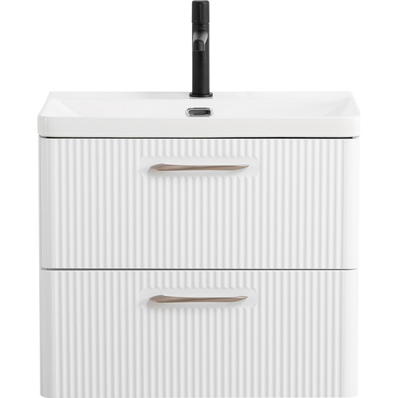 Тумба подвесная с раковиной BelBagno DUE-600-2C-SO-BL-P 60 см (2 ручки сатин) Bianco Lucido, Цвет фасада: Bianco Lucido - фото 