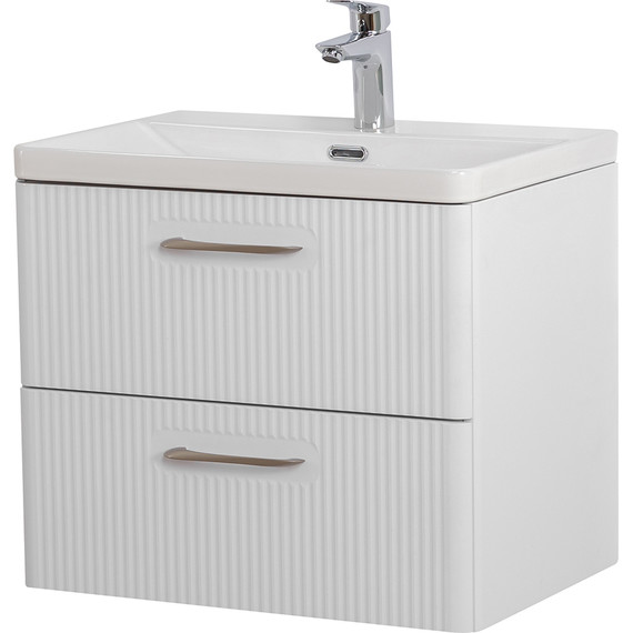 Тумба подвесная с раковиной BelBagno DUE-600-2C-SO-BM-P 60 см (2 ручки сатин) белый металлик, Цвет фасада: Белый металлик - фото 2