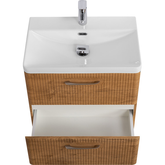 Тумба подвесная с раковиной BelBagno DUE-600-2C-SO-RN-P 60 см (2 ручки сатин) Rovere Nature, Цвет фасада: Rovere Nature - фото 5