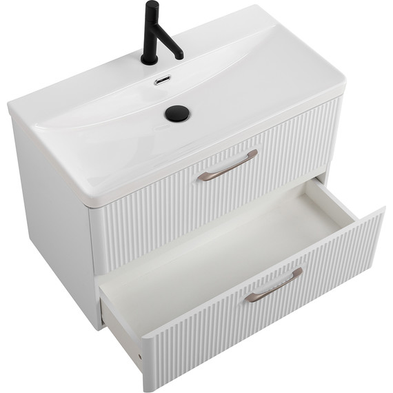 Тумба подвесная с раковиной BelBagno DUE-800-2C-SO-BM-P 80 см (2 ручки сатин) белый металлик, Цвет фасада: Белый металлик - фото 3