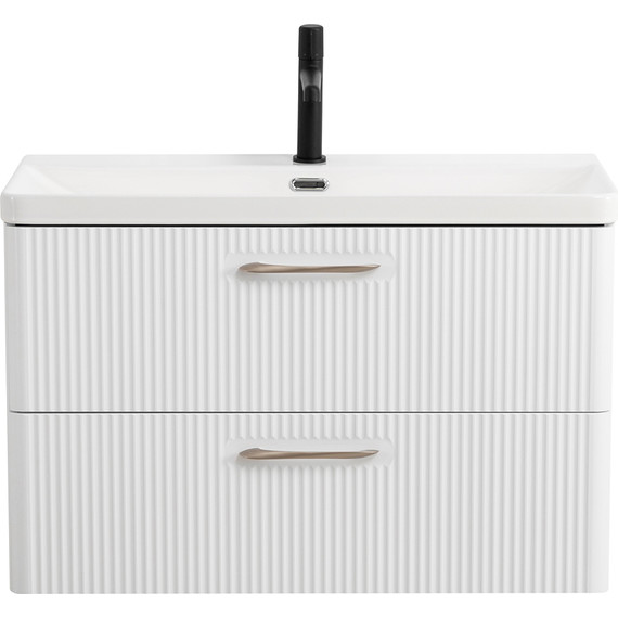 Тумба подвесная с раковиной BelBagno DUE-800-2C-SO-BL-P 80 см (2 ручки сатин) Bianco Lucido, Цвет фасада: Bianco Lucido - фото 