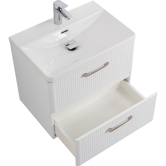 Тумба подвесная с раковиной BelBagno DUE-600-2C-SO-BM-P 60 см (2 ручки сатин) белый металлик, Цвет фасада: Белый металлик - фото 3