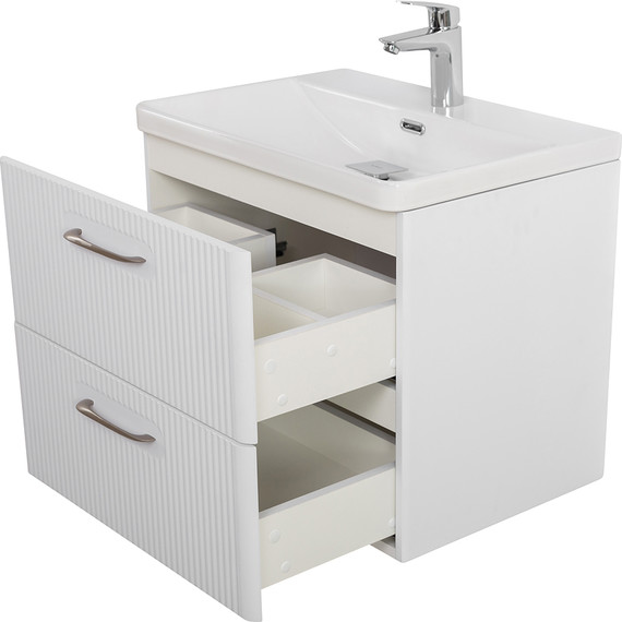 Тумба подвесная с раковиной BelBagno DUE-600-2C-SO-BM-P 60 см (2 ручки сатин) белый металлик, Цвет фасада: Белый металлик - фото 7