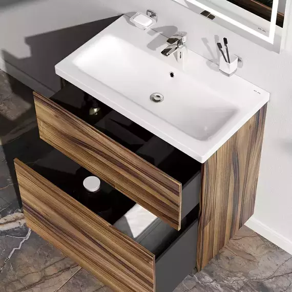 Тумба напольная с раковиной AM.PM Gem 75 см M90FSX0752HF, орех, Цвет фасада: тёмное дерево - фото 2