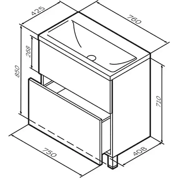 Тумба напольная с раковиной AM.PM Gem 75 см M90FSX0752HF, орех, Цвет фасада: тёмное дерево - фото 8