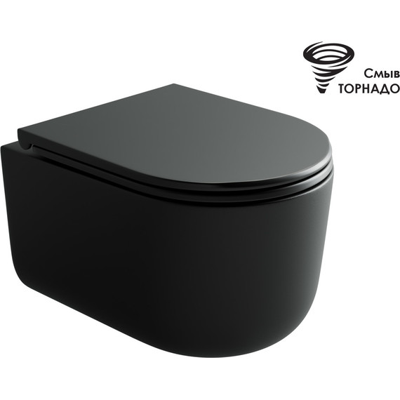 Унитаз подвесной безободковый Ceramicanova Ulma CN4006TMB с тонкой крышкой микролифт, чёрный матовый, Цвет производителя: чёрный матовый - фото 