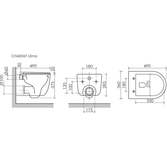 Унитаз подвесной безободковый Ceramicanova Ulma CN4006TMB с тонкой крышкой микролифт, чёрный матовый, Цвет производителя: чёрный матовый - фото 10