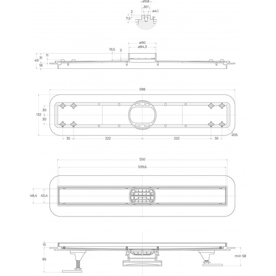 Трап Belbagno Luce 60 см BB-LD-LUCE-60-NERO, черный матовый (под плитку), Цвет производителя: чёрный матовый, Размер трапа: 550 - фото 3